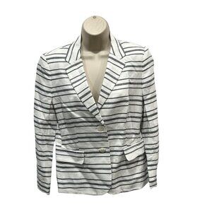 Banana Republic Womens Striped Linen Blend Blue White Blend Blazer Size 6 New